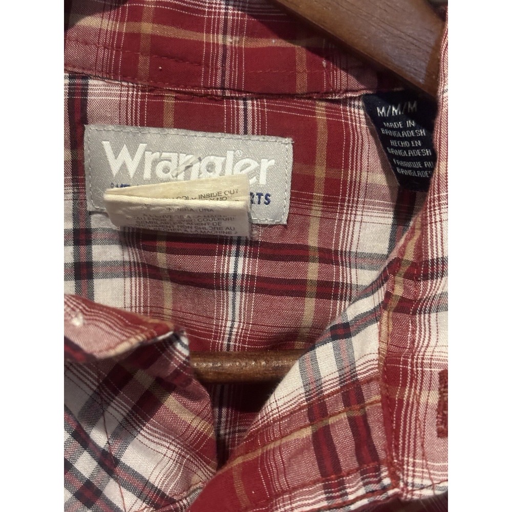 Wrangler Cowboy Red Plaid Button Up Shirt Pearl Snap Western Wear‎ Mens Medium - Picture 3 of 10